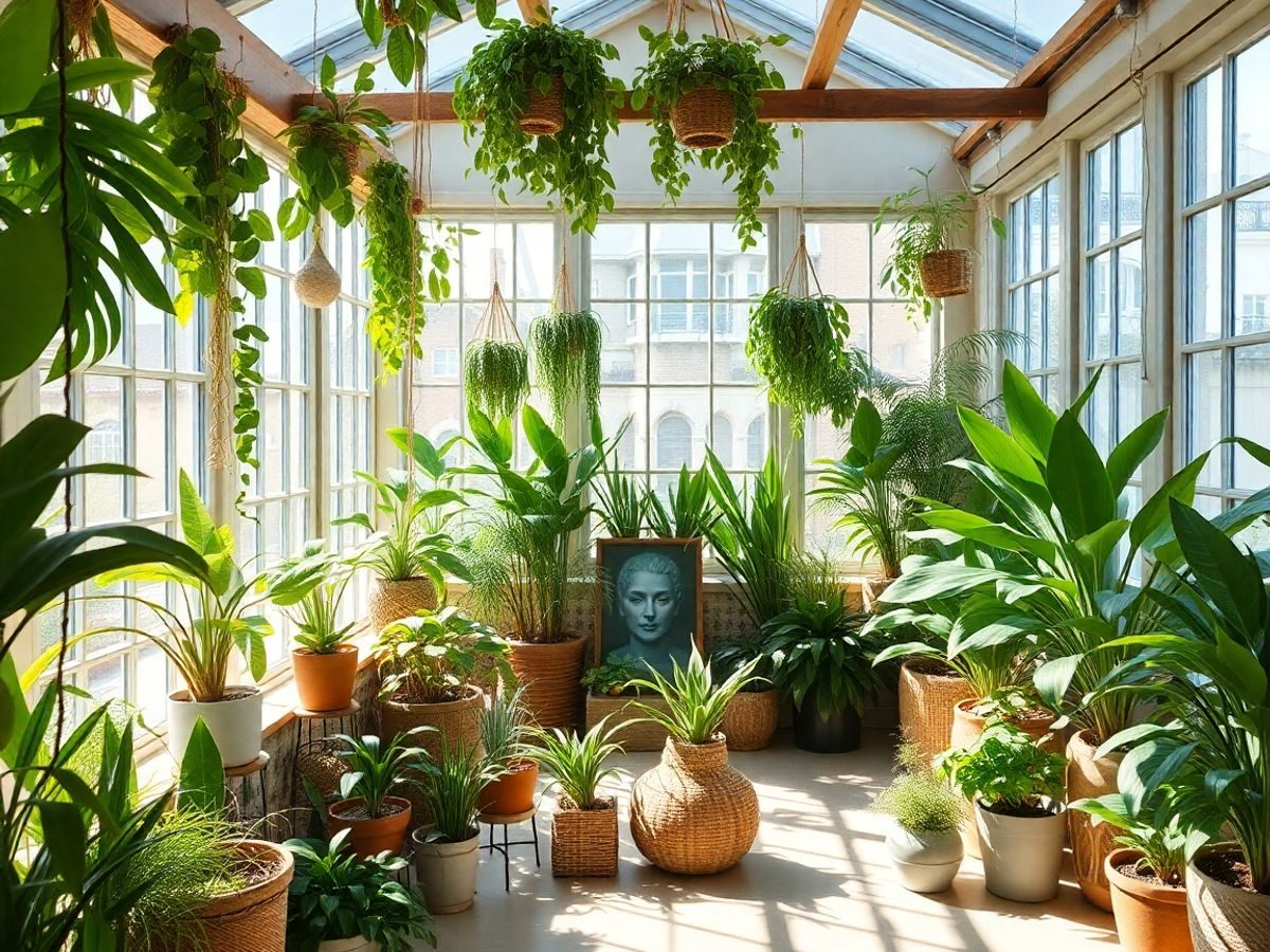 O cameră verde plină de plante de interior.