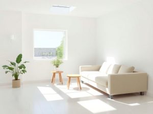 Interior minimalist curat cu mobilier simplu.