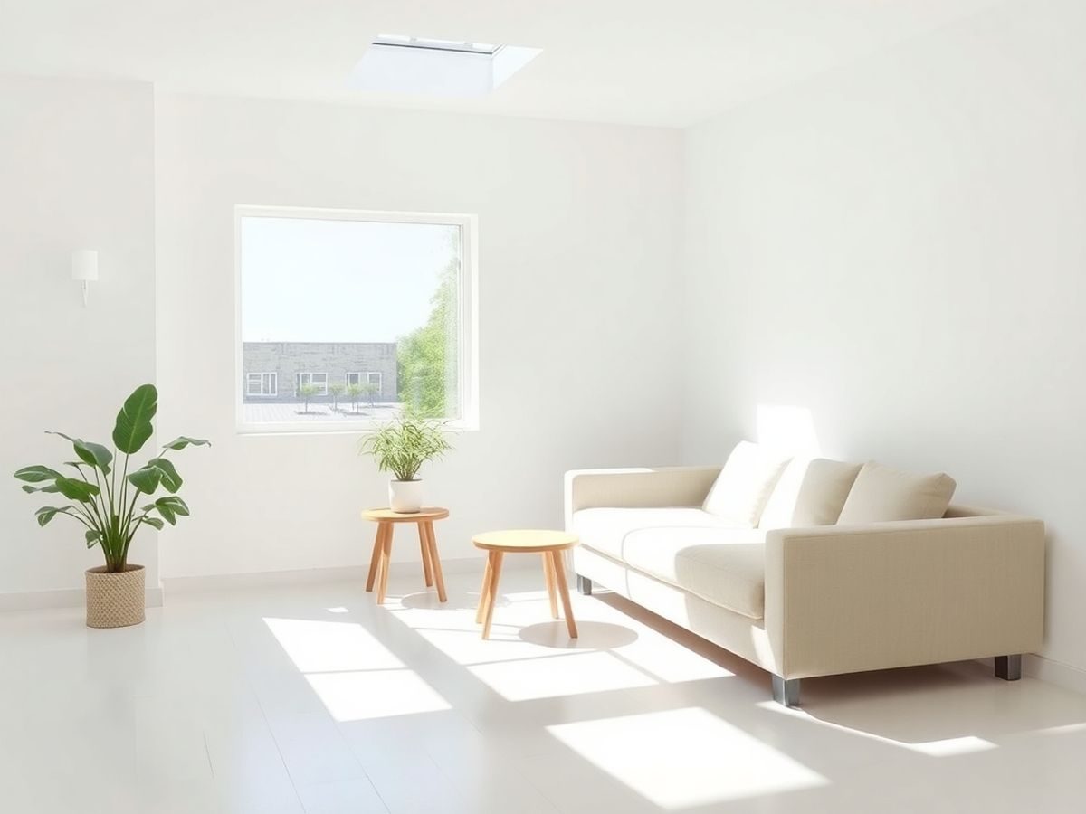 Interior minimalist curat cu mobilier simplu.