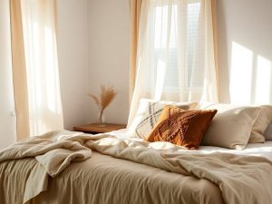 Texturi moi din bumbac și in pe un pat confortabil.